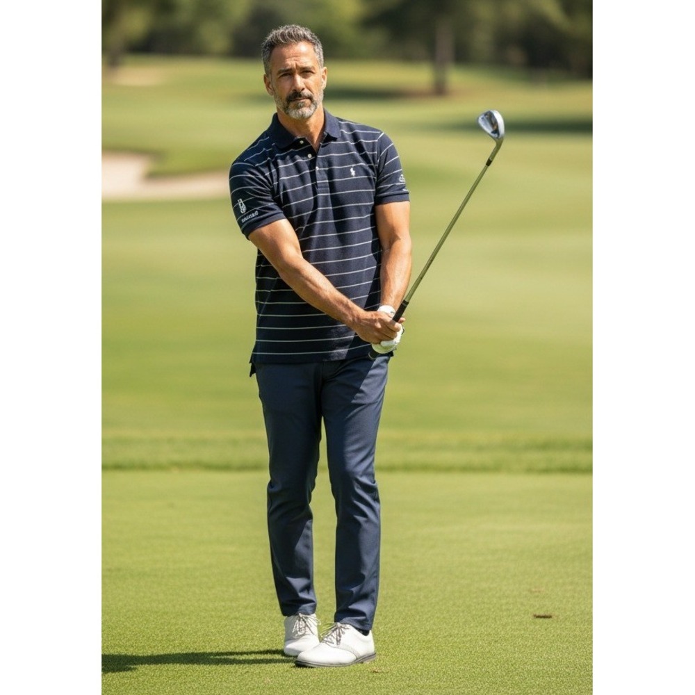 Polo Golf Ralph Lauren Mens XL Navy Striped Pima Cotton Titleist Polo Shirt